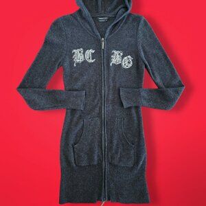 Y2K BCBG MAXAZRIA Rhinestone Hooded Skinny Cardigan Long Full Zip Mcbling Size M